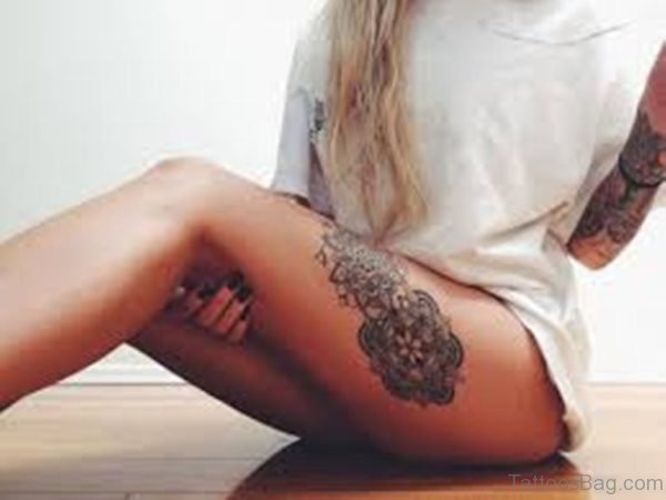Good Looking Mandala Tattoo On Thigh