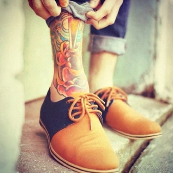 Good Red Rose Tattoo On Ankle