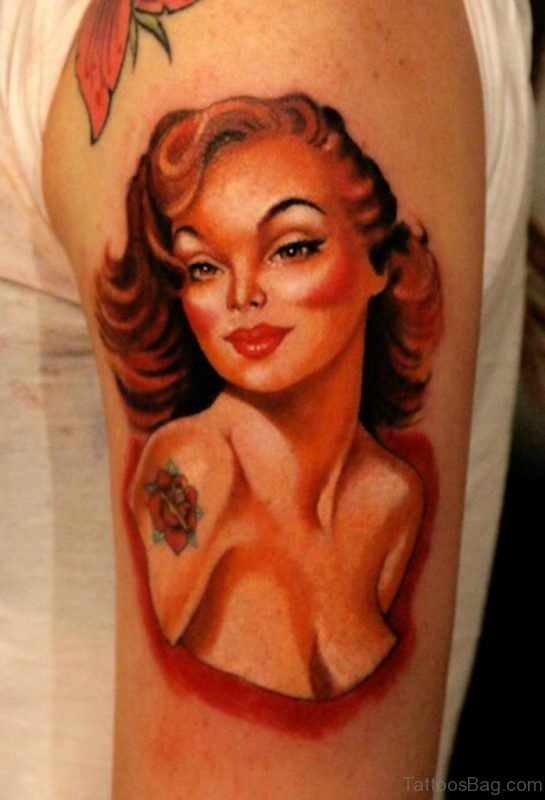 Gorgeous Female Portrait Tattoo On Bicep