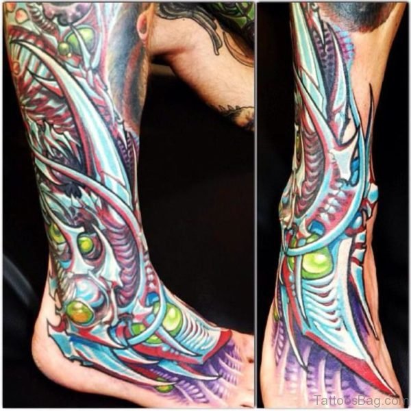Graceful Biomechanical Tattoo On Foot