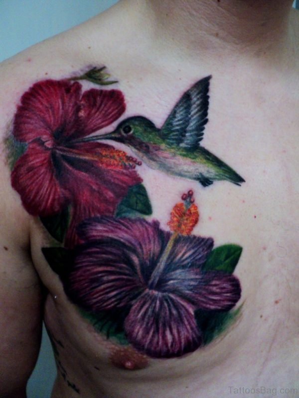 Graceful Flowers And Hummingbird Tattoo