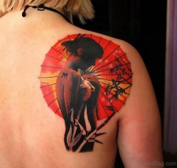 Graceful Geisha Tattoo On Back