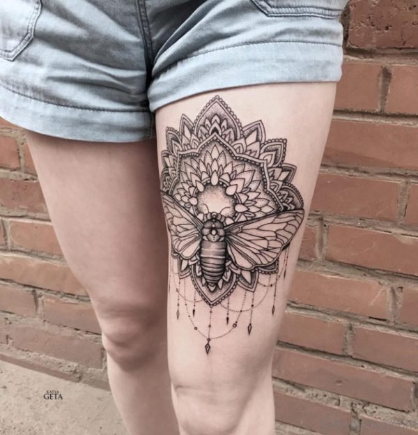 Graceful Mandala Tattoo On Thigh