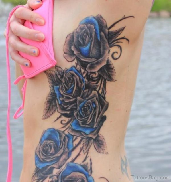 Graceful Rose Tattoo On Rib