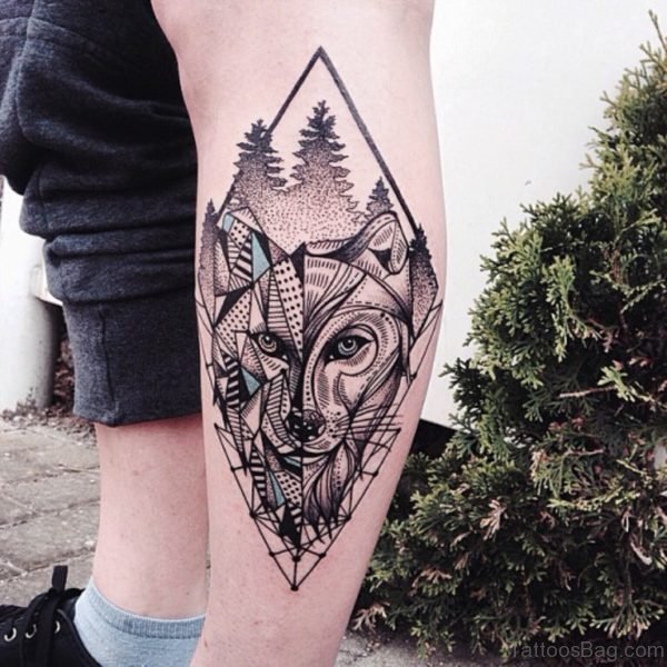 Graceful Wolf Tattoo Design On Leg