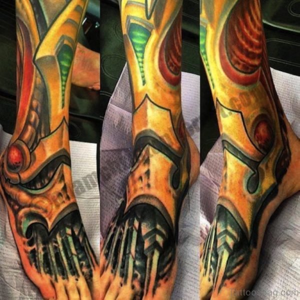 Great Biomechanical Tattoo On Foot