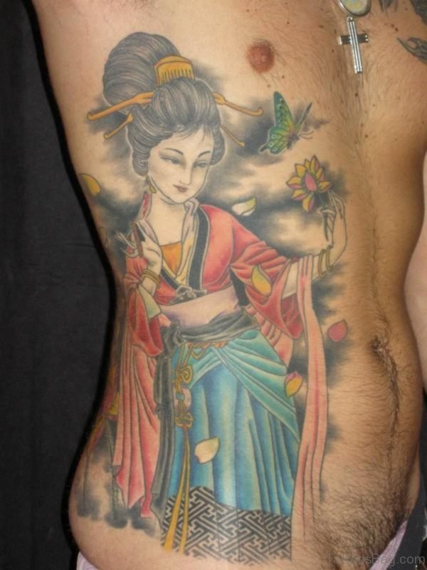 Great Geisha Tattoo On Rib
