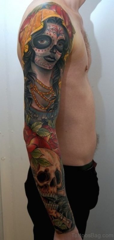 Great Skull Tattoo On Full Sleeve