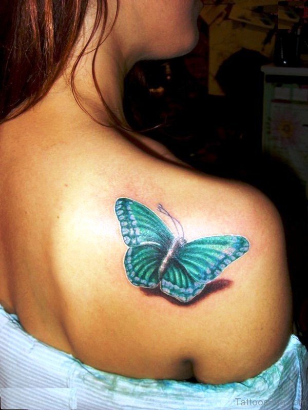 Green Biutterfly Shoulder Tattoo Design
