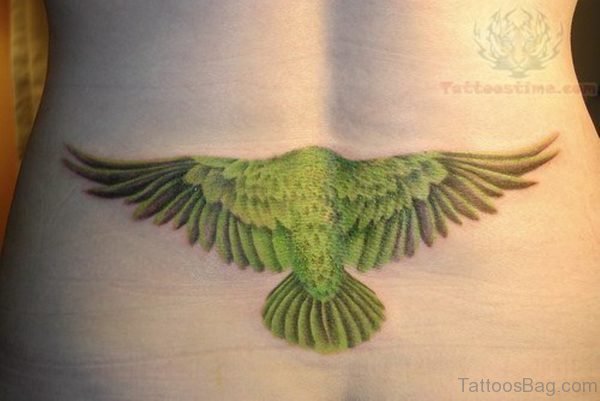 Green Ink Eagle Tattoo On Lower Back