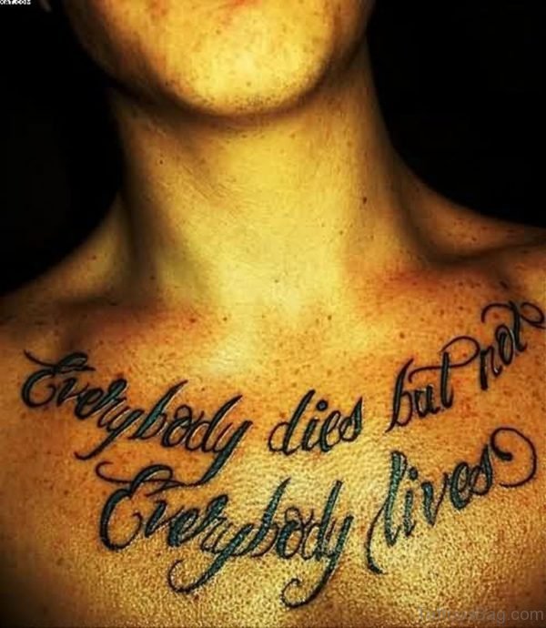 Green Ink Words Tattoo On Chest