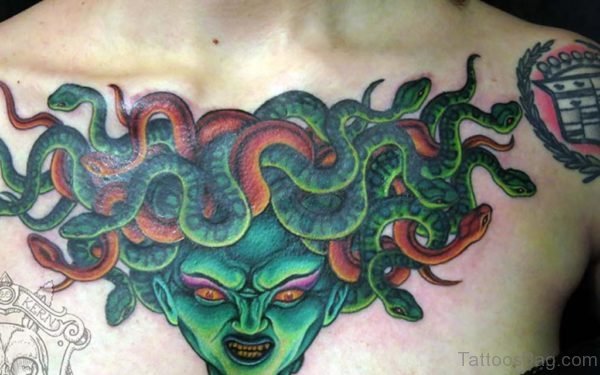 Green Medusa Tattoo For Chest