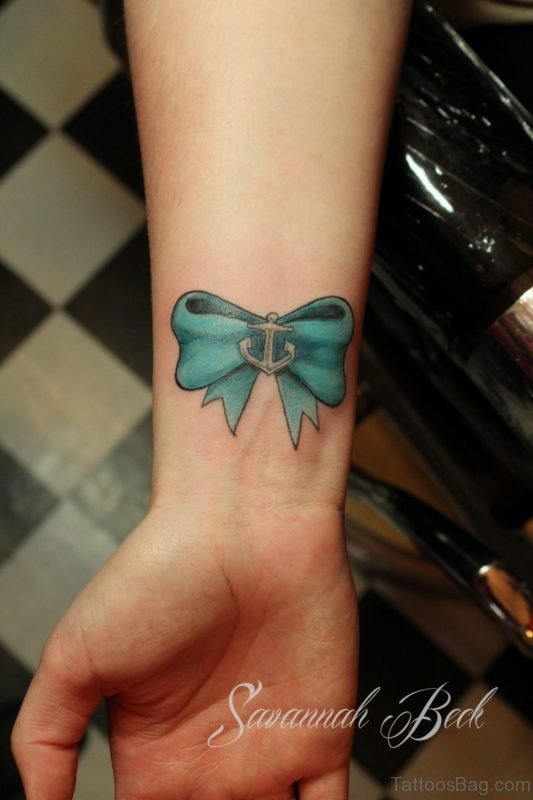Green Ribbon Tattoo On Wrist