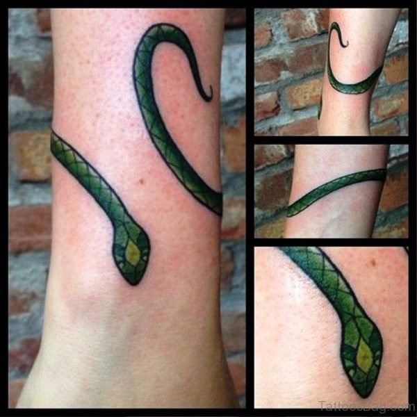 Green Snake Tattoo On Wrist