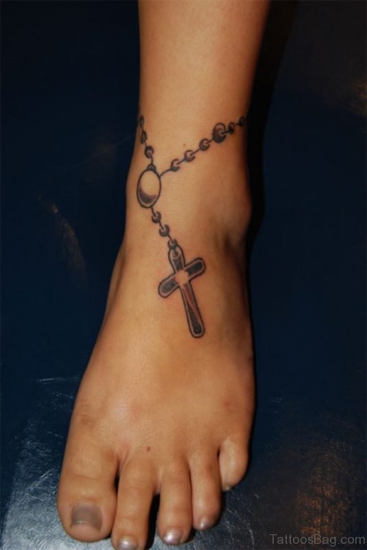 Grey Cross Bracelet Tattoo On Ankle