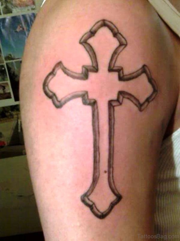 Grey Cross Shoulder Tattoo