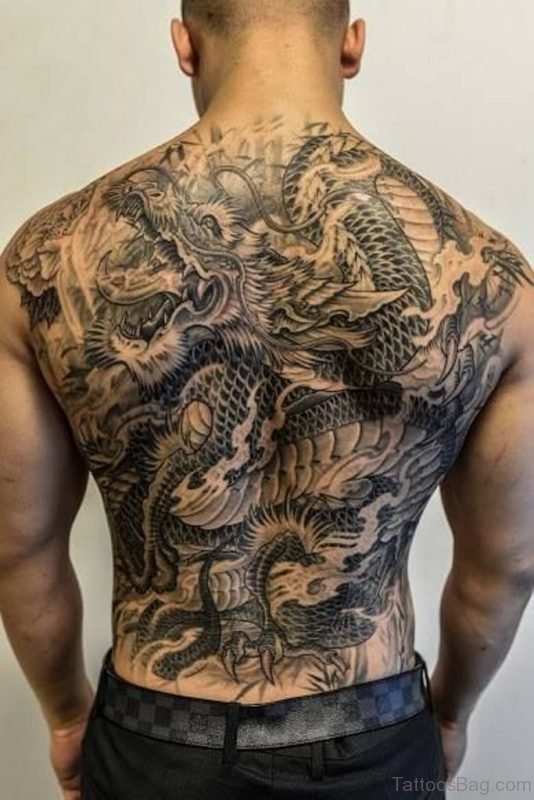 Grey Dragon Grey Dragon Tattoo On Back Tattoo On Back BT1076