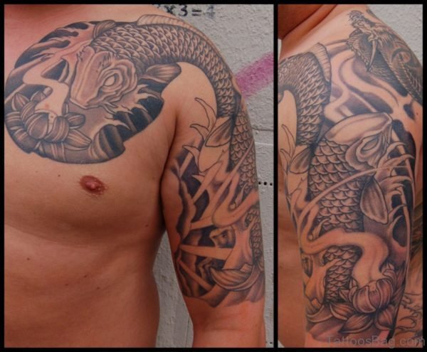 Grey Fish Tattoo On Chest