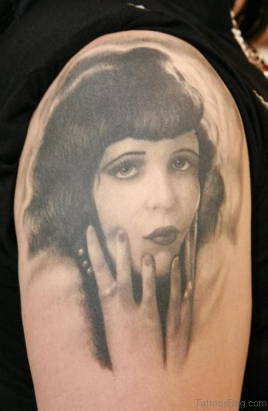 Grey Girl Portrait Tattoo Design