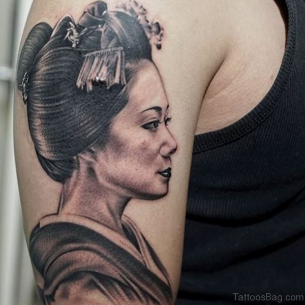 Grey Ink Geisha Tattoo