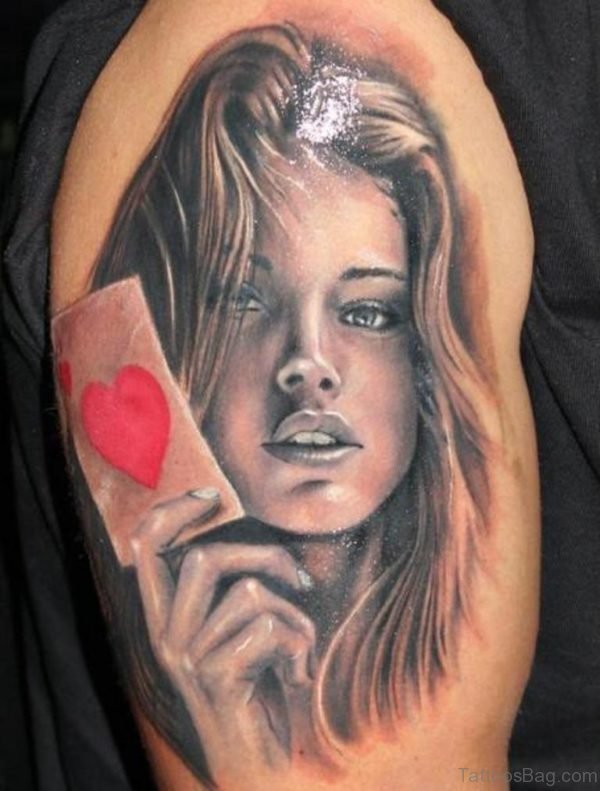 Grey Ink Girl Portrait Tattoo