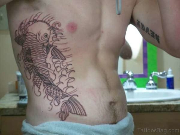 Grey Ink Koi Fish Tattoo