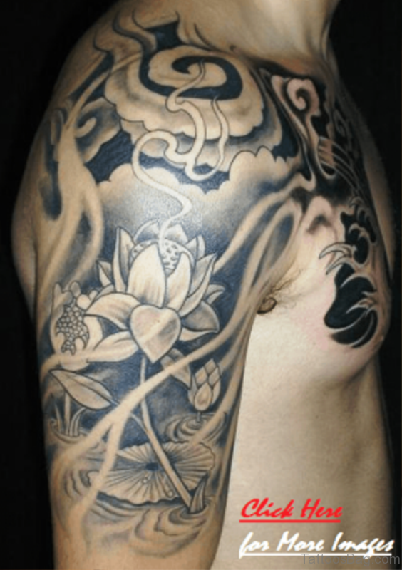 Grey Ink Lotus Tattoo