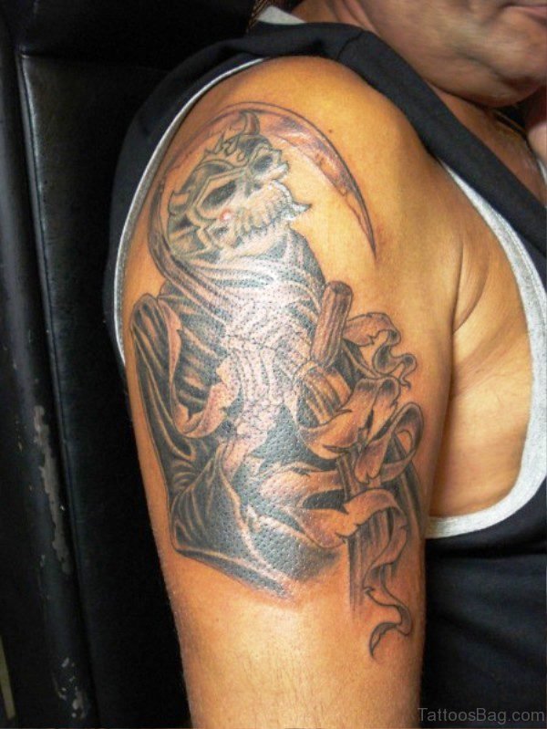 Grey Ink Skull Tattoo