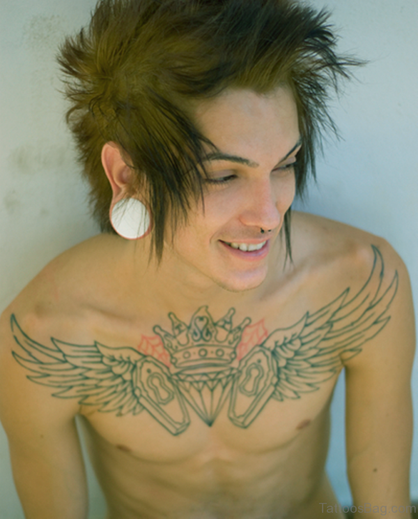 Grey Ink Winged Crown Diamond Tattoo