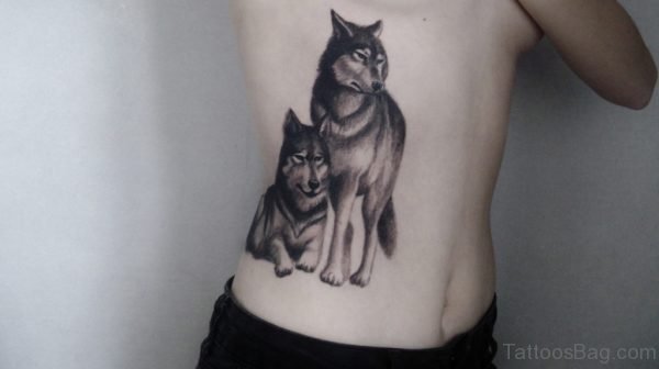 Grey Ink Wolf Tattoos On Side Rib