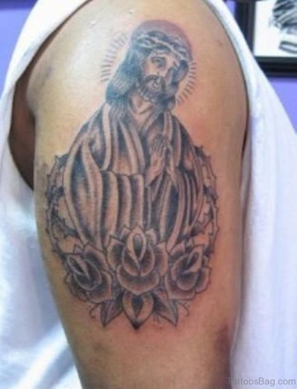 Grey Inked Jesus Tattoo