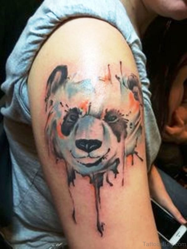 Grey Panda Shoulder Tattoo