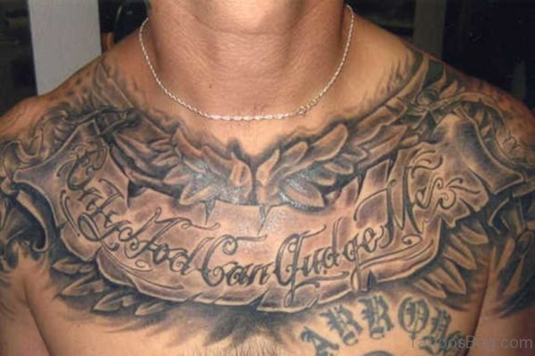 Grey Quotes Tattoo On Chest