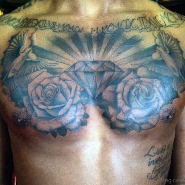 Grey Rose And Diamond Tattoo