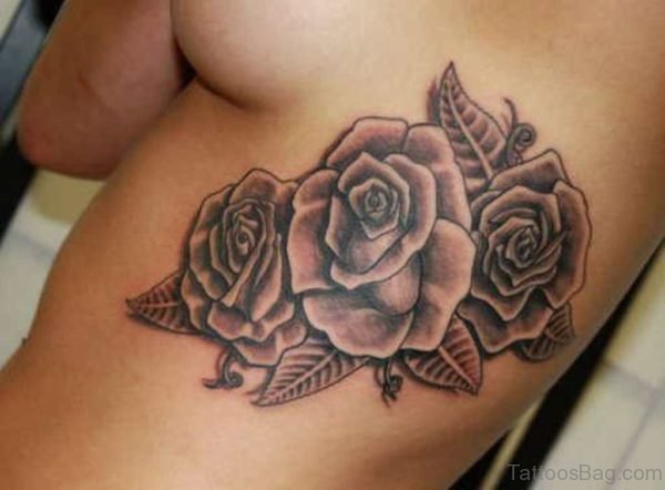 Grey Rose Tattoo On Rib