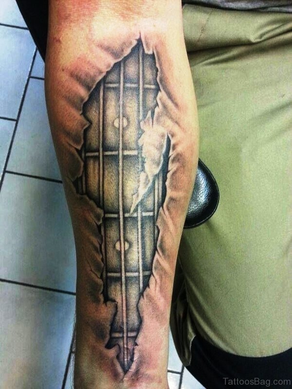 Guitar Fingerboard Tattoo On Forearm