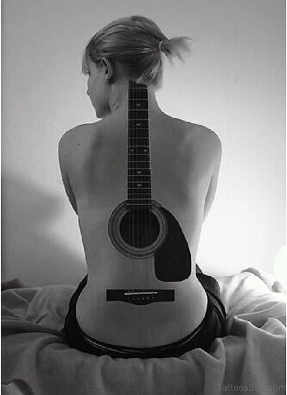 Guitar Tattoo On Back Image