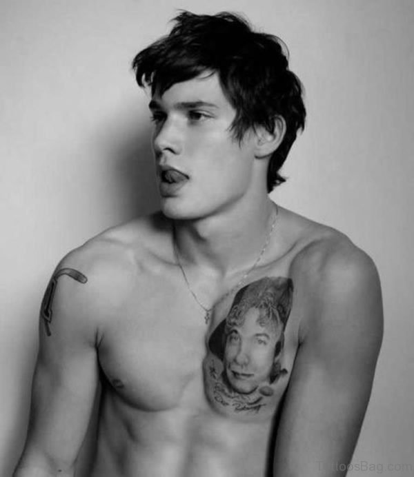 Guy Portrait Tattoo On Chest