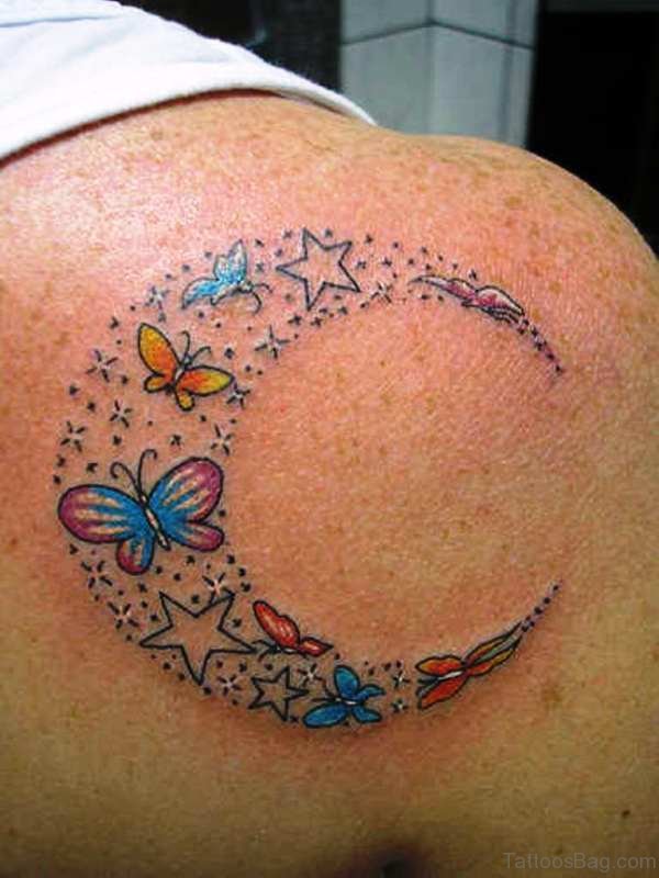 Half Moon And Stars Tattoo