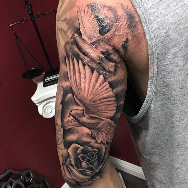 Half Sleeves Cloud Shoulder Tattoo
