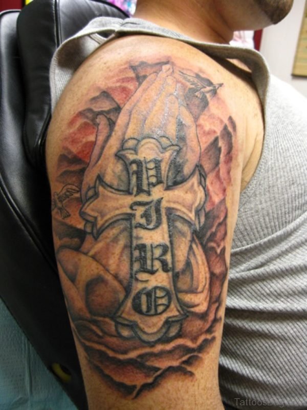 Handsome Religious Praying Hands Tattoo