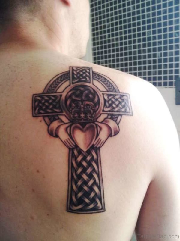 Heart And Celtic Cross Tattoo On Back