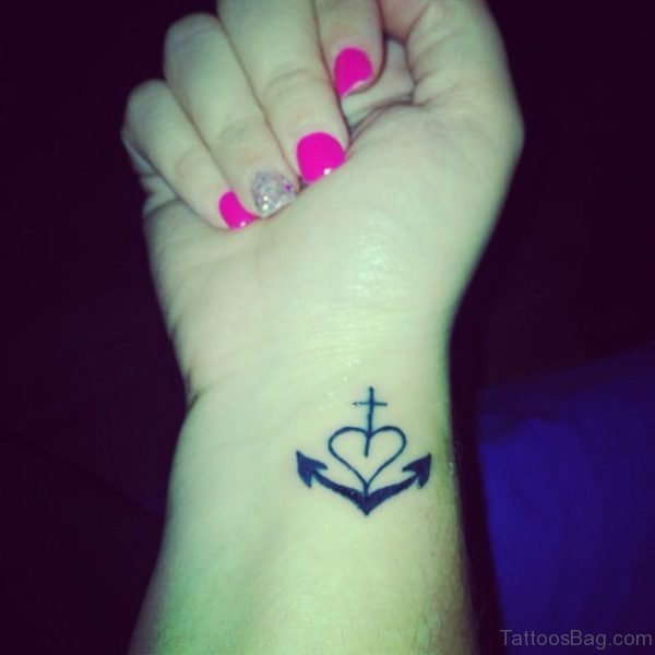 Heart Cross Tattoo On Wrist