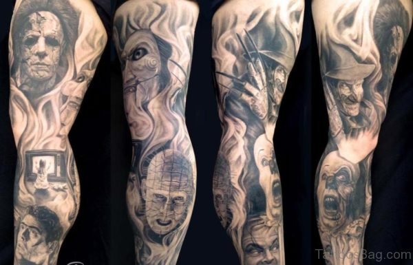 Horror Portrait Tattoo On Leg