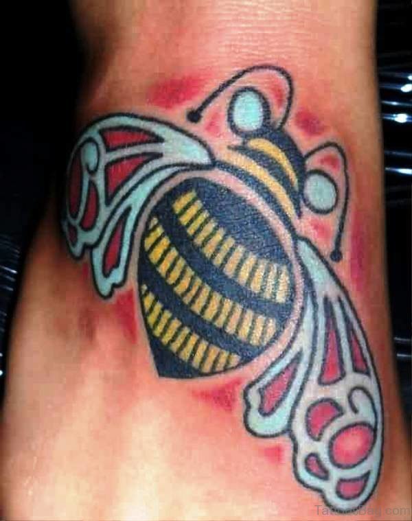 Huge Bee Tattoo On Foot 