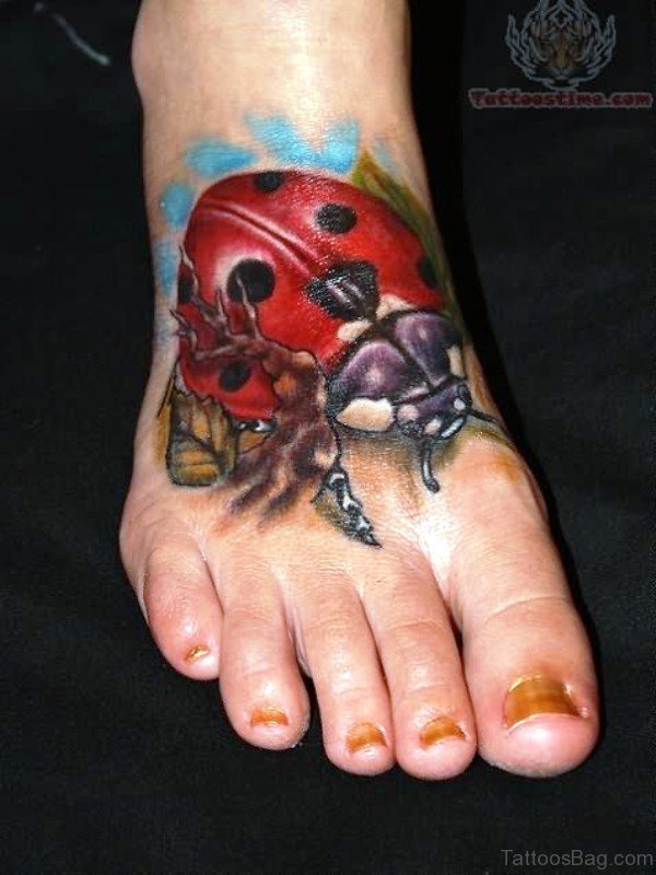 Huge Ladybug Tattoo On Foot