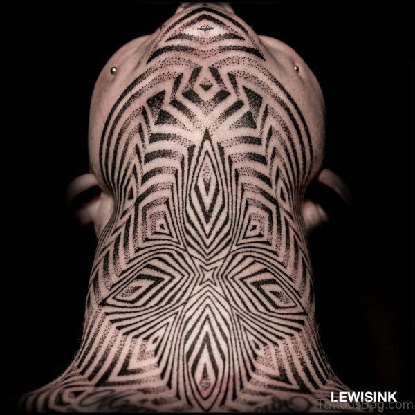 Illusion Tribal Tattoo On Neck
