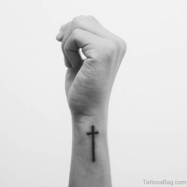 Image Of Cross Tattoo On Side Wrist