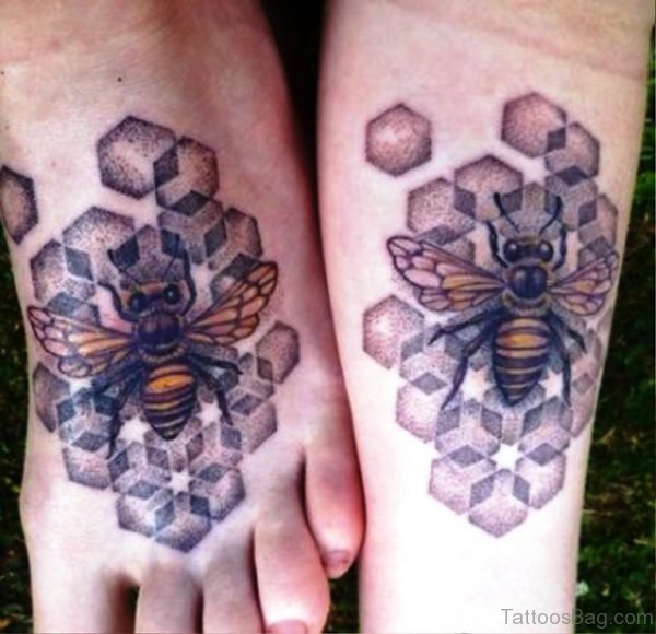 Impressive Bees Tattoos On Feet 