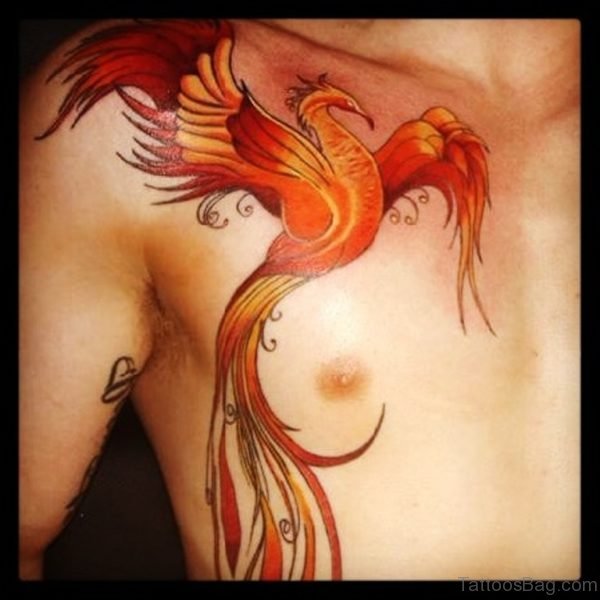 Impressive Phoenix Tattoo Design On Chest
